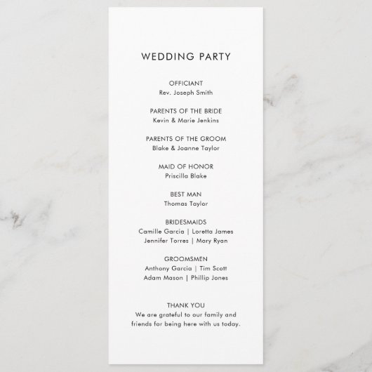 Elegant modern huwelijksprogramma programmakaart (Achterkant)