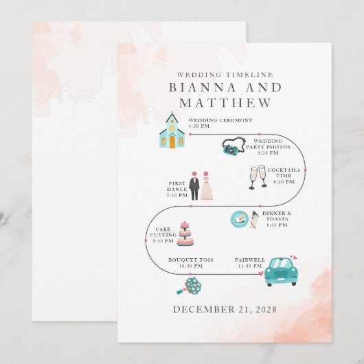 Elegant modern Icons Wedding Itinerary Programmakaart (Voorkant / Achterkant)