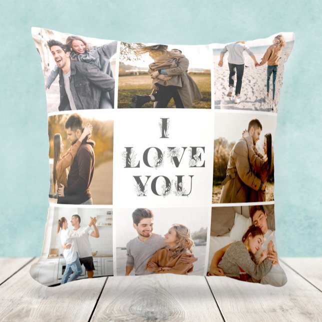 Elegant Modern Ik hou van je Fotocollage Gift Kussen (Creator heeft geüpload)