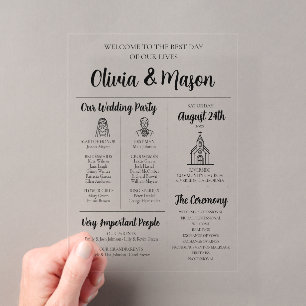 Elegant Modern Infografisch Acryl Trouwprogramma Uitnodigingen