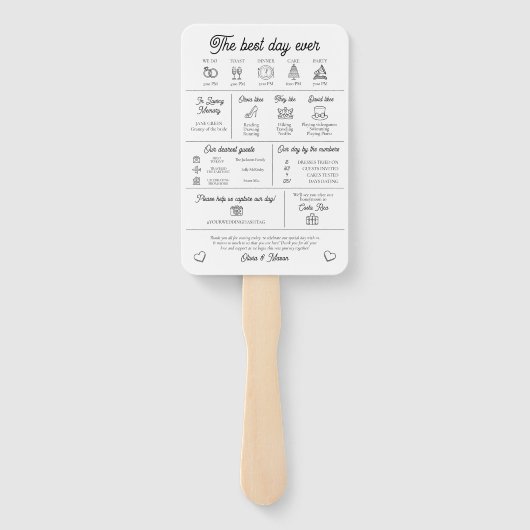 Elegant modern infografisch huwelijksprogramma handwaaier (Achterkant)