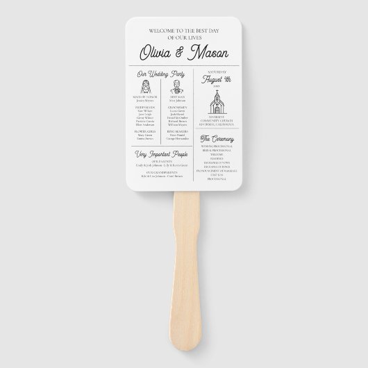 Elegant modern infografisch huwelijksprogramma handwaaier (Voorkant)