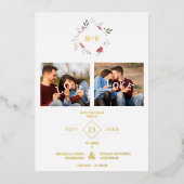 Elegant Modern Initials Floral Anagram 2 Photos Folie Uitnodiging (Voorkant)