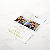 Elegant Modern Initials Floral Diamond 2 Photos Folie Uitnodiging (Gedraaid)