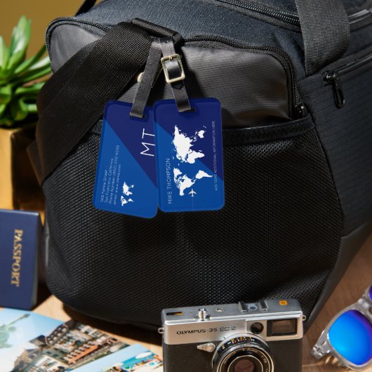 Elegant Modern Internationaal 2-tonen Blauw Bagagelabel (Voorkant /achterkant)