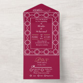 Elegant modern islamitisch RED AND WHITE bruiloft All In One Uitnodiging (Binnen)