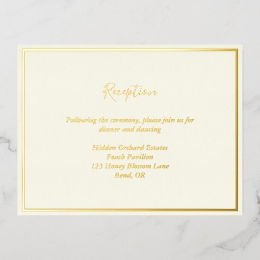 Elegant modern ivoor Gold Foil Reception Kaart (Voorkant)