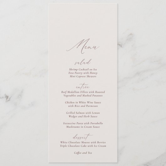 Elegant Modern Ivoor Kalligrafie Bruiloft Menu (Voorkant)