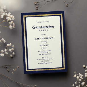Elegant modern ivoor navy blauw goud Afstuderen Kaart