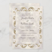 Elegant Modern Ivoor Textuur Goud Glitter Lijst Kaart (Voorkant / Achterkant)