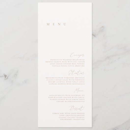 Elegant Modern Ivory & Beige Wedding Menu (Voorkant)