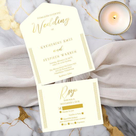 Elegant Modern Ivory Minimalist Wedding All In One Uitnodiging