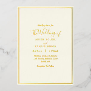 Elegant Modern Ivory Wedding Gold Foil Uitnodiging