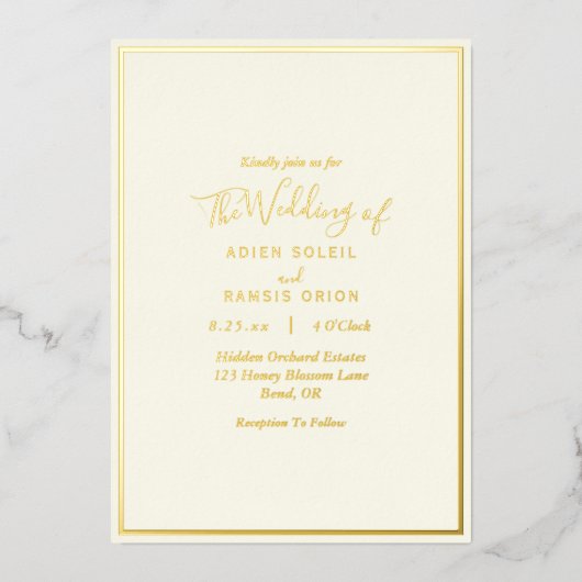Elegant Modern Ivory Wedding Gold Foil Uitnodiging (Voorkant)