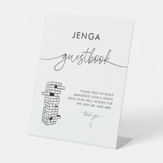 Elegant Modern Jenga Gastenboek Trouwbord Reclamebord Met Voetstuk (Voorkant)