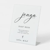 Elegant Modern Jenga Gastenboek Trouwbord Reclamebord Met Voetstuk (Voorkant)