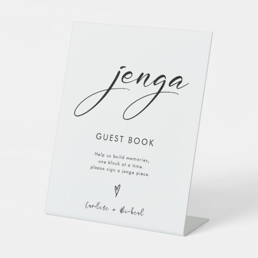Elegant Modern Jenga Gastenboek Trouwbord Reclamebord Met Voetstuk (Voorkant)