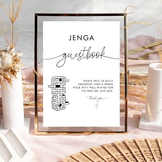Elegant Modern Jenga Gastenboek Trouwbord Reclamebord Met Voetstuk