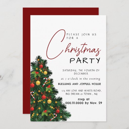 Elegant Modern Joy Christmas Party Kaart (Voorkant / Achterkant)