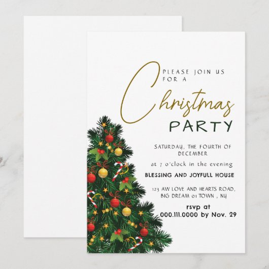 Elegant Modern Joy Christmas Party Kaart (Voorkant / Achterkant)