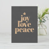 Elegant Modern Joy, Love & Peace Christmas Feestdagenkaart (Staand voorkant)
