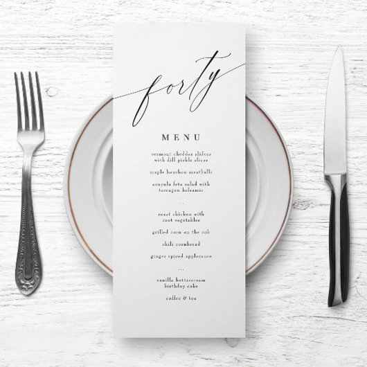 Elegant modern kalligrafie 40th Birthday Menu