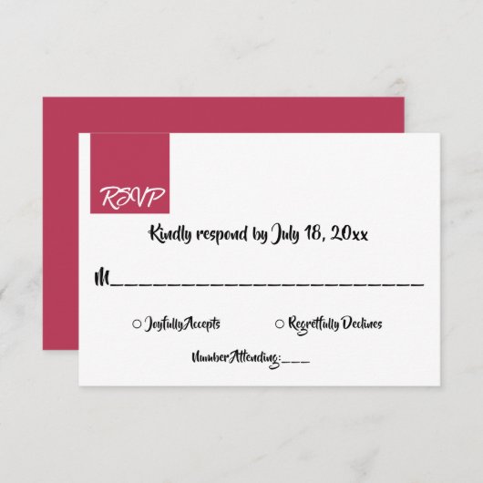 Elegant modern kalligrafie Magenta Classy Wedding RSVP Kaartje (Voorkant / Achterkant)