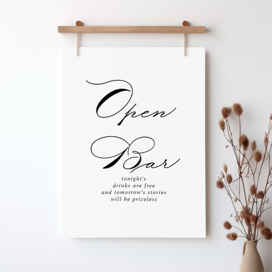 Elegant modern kalligrafie Open Bar Sign Poster
