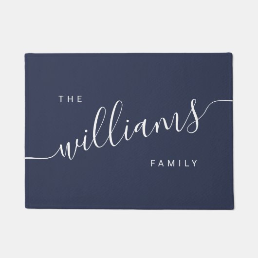 Elegant modern kalligrafieblauw & wit deurmat (Voorkant)