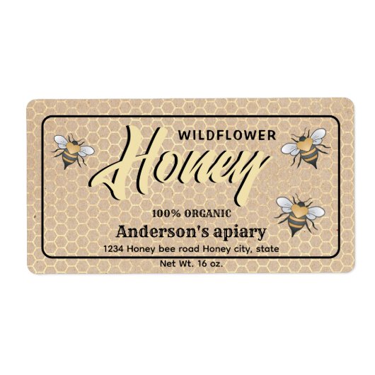 Elegant modern kartonnen bijen honingpot label (Voorkant)