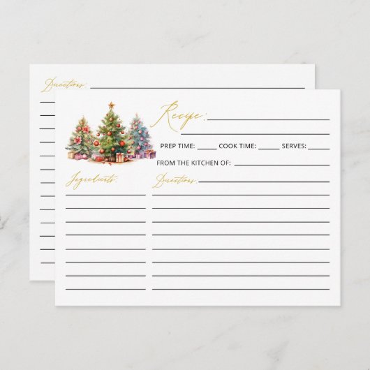 Elegant Modern Kerstboom Vakantie Recept Kaart (Voorkant / Achterkant)