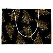 Elegant modern kerstboompatroon zwart goud large cadeautasje (Achterkant)