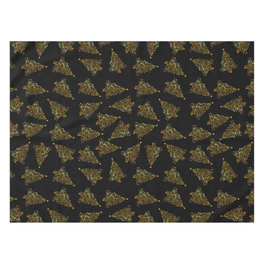 Elegant modern kerstboompatroon zwart goud tafelkleed (Voorkant (Horizontaal))