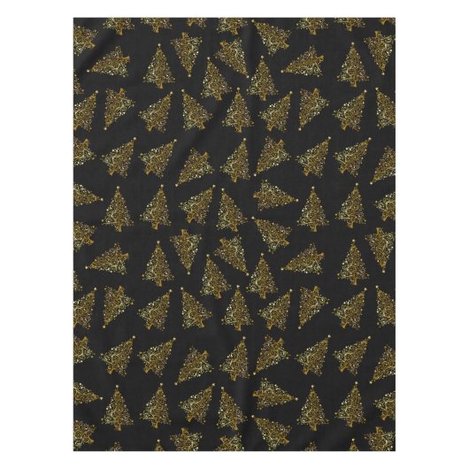 Elegant modern kerstboompatroon zwart goud tafelkleed (Voorkant)