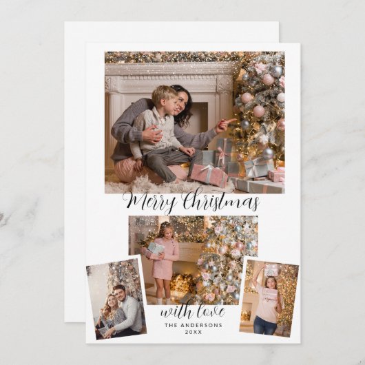 Elegant Modern Kerstmanuscript Aangepaste foto's H Feestdagenkaart (Voorkant / Achterkant)