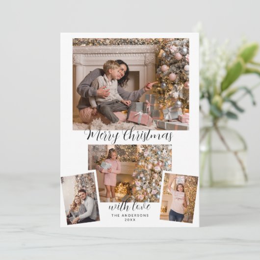 Elegant Modern Kerstmanuscript Aangepaste foto's H Feestdagenkaart (Staand voorkant)