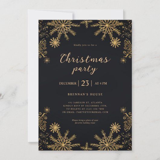 Elegant Modern Kerstmis Zwart en Goud Feestelijk Kaart (Voorkant)