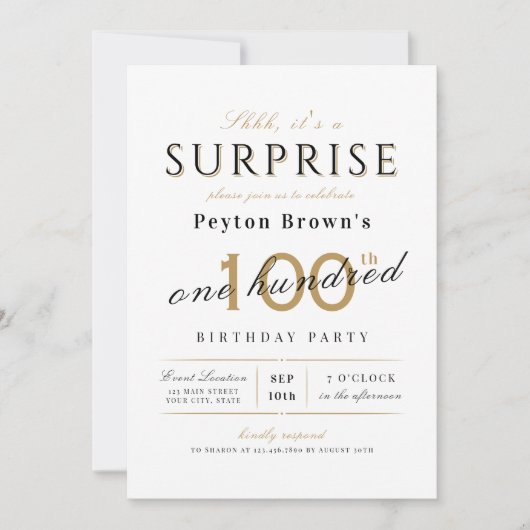 Elegant modern klasje verrassing 100e verjaardag kaart (Voorkant)