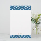 Elegant, modern, klassiek blauw quatrefoil voor de briefpapier (Staand voorkant)
