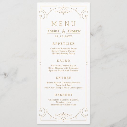 Elegant modern klassiek huwelijksmenu menu (Voorkant)