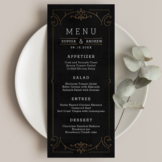 Elegant modern klassiek huwelijksmenu menu