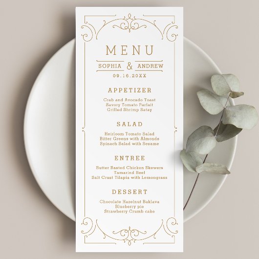 Elegant modern klassiek huwelijksmenu menu