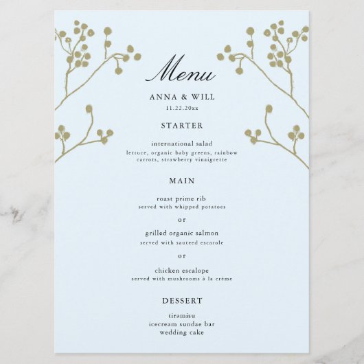 Elegant Modern Klassiek Ijs Winter Bruiloft Groot Menu (Voorkant)