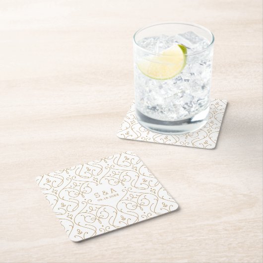 Elegant modern klassiek monogram voor het bruiloft kartonnen onderzetters (Insitu)