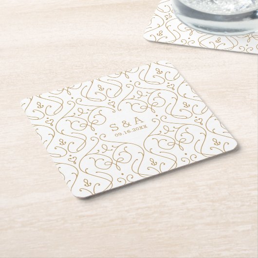 Elegant modern klassiek monogram voor het bruiloft kartonnen onderzetters (Schuin)