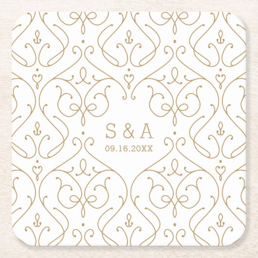 Elegant modern klassiek monogram voor het bruiloft kartonnen onderzetters (Voorkant)