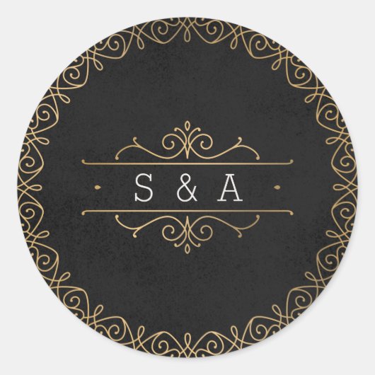 Elegant modern klassiek monogram voor het bruiloft ronde sticker (Voorkant)