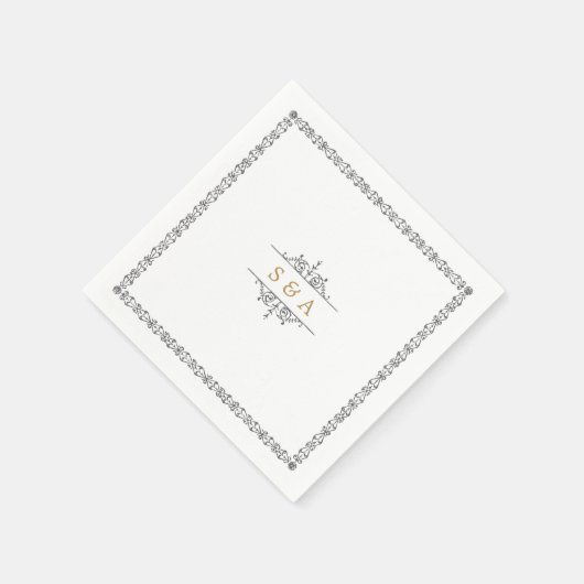 Elegant modern klassiek monogram voor het bruiloft servet (Hoek)