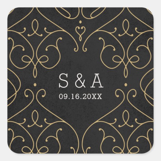 Elegant modern klassiek monogram voor het bruiloft vierkante sticker (Voorkant)