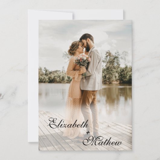 Elegant modern klassiek script 5 Photo Wedding Kaart (Voorkant)